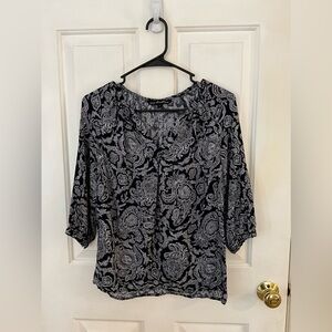 Ava Christine Navy and White Paisley Blouse